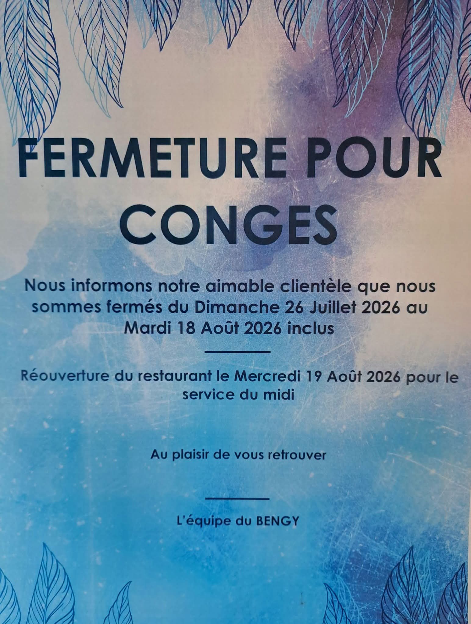 Fermeture d'été